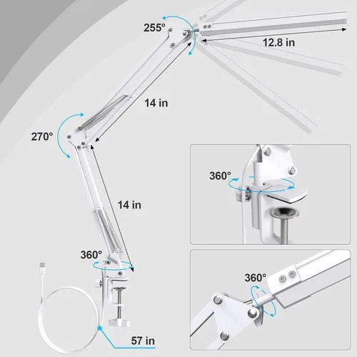 Vista 3 de TROPICALTREE Lámpara de escritorio LED para oficina en casa, con abrazadera y 3 modos de luz Lámpara de 14W con brillo ajustable de 5000K