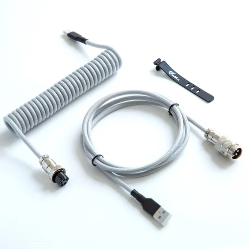 Vista 8 de GUNMJO Pro Cable USB C en Espiral Personalizado para Teclado de Juegos, Cable de Teclado Mecánico de Doble Funda con Aviador Metálico Desmontable