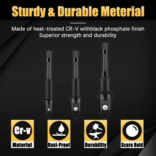 Vista 5 de Juego de 6 adaptadores de enchufe de grado de impacto, adaptador de enchufe de taladro de 1/4 pulgadas, 3/8 pulgadas, 1/2 pulgadas, adaptador