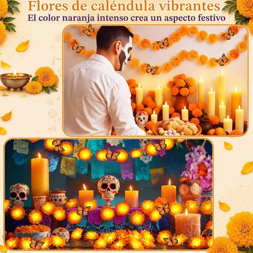 Vista 6 de Retisee Guirnalda de luces de caléndula de 5 pies, 10 LED, 1 paquete Flor y mariposa