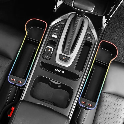 Vista 9 de 2 Pack Car Seat Gap Organizer,Multifunctional Seat Gap Storage Box with USB Fast Charger, Car Seat Pockets with Led Light, Car Seat Gap Filler with