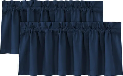 Vista 22 de H.VERSAILTEX Cenefas de cortina 100% opacas para ventanas, 2 paneles con aislamiento térmico, bolsillo para barra, pequeña cenefa corta para cocina