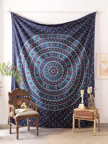 Vista 14 de Popular Handicrafts Tapiz de mandala hippie para colgar en la pared, diseño de pavo real indio, meditación, gitano, bohemio, hippie, psicodélico