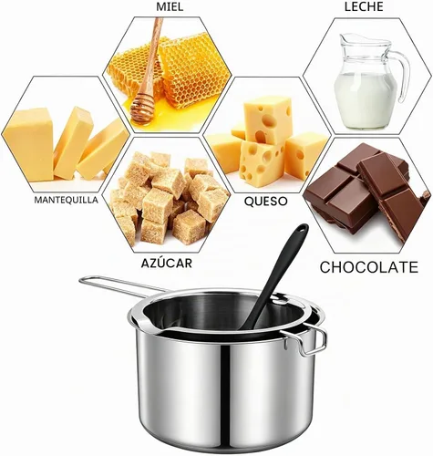 Vista 6 de Juego de ollas de doble caldera de acero inoxidable con espátula de silicona para derretir chocolate, mantequilla, queso 20.3 fl oz+ 54.1 fl oz