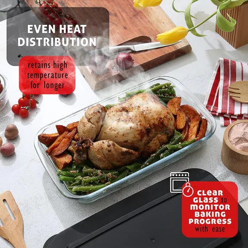 Vista 6 de EATEX Cacerola de vidrio profundo de 8 piezas para horno con tapas de plástico, platos de vidrio para horno, utensilios rectangulares para hornear