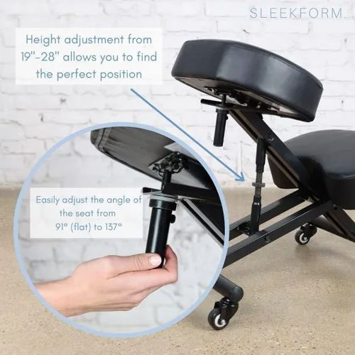 Vista 2 de Sleekform Silla arrodillada ajustable en ángulo y altura del asiento, sillas ergonómicas para oficina y hogar, cojines gruesos y cómodos, ruedas