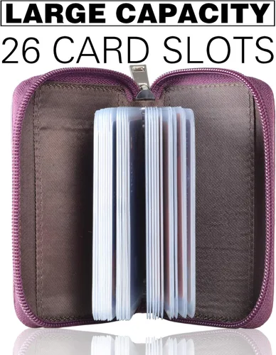 Vista 3 de Easyoulife billetera para tarjetas de crédito de cuero auténtico con espacio para 26 tarjetas