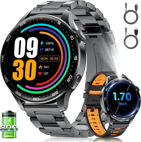 Vista 10 de Reloj inteligente de pantalla HD grande de 1.7 pulgadas para hombres con llamada Bluetooth, más de 100 modos deportivos, 800 mAh, IP68 impermeable