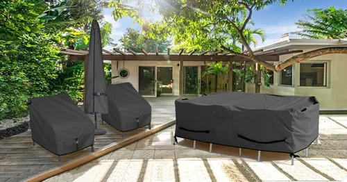 Vista 7 de Cubierta de mesa de patio Porch Shield - Funda impermeable para juego de mesa y sillas de comedor al aire libre cuadrada - 55 x 55 pulgadas, negra