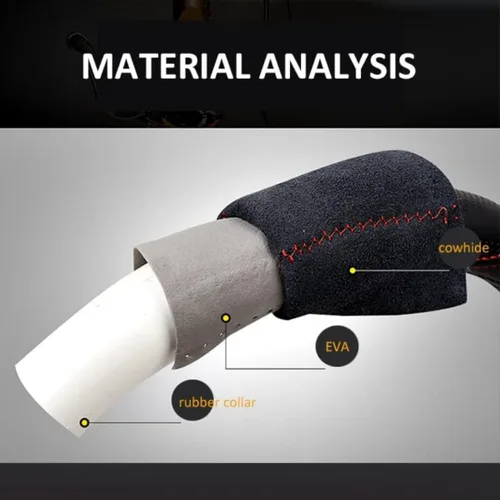 Vista 3 de Funda para volante de piel de vacuno, resistente al calor, antideslizante, compatible con la mayoría de marcas y modelos de automóviles y camiones