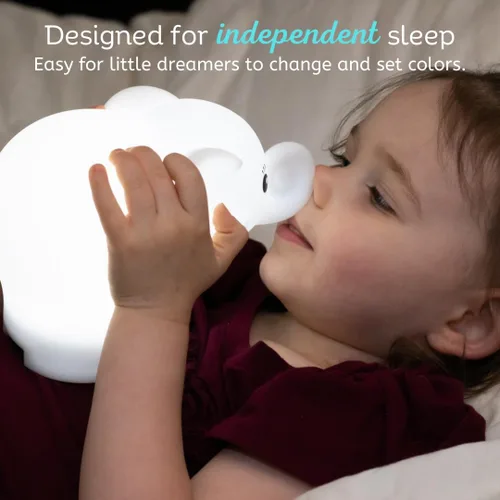 Vista 6 de LumiPets Eggbert the Elephant - Luz nocturna blanda para niños Luz nocturna de silicona con toque, control remoto Luz recargable de animales que