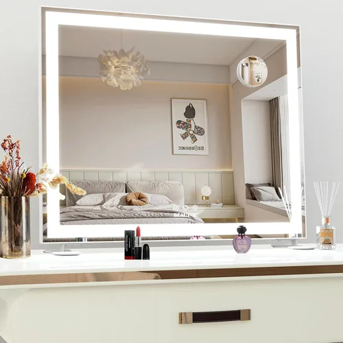Vista 10 de ANYHI Espejo de tocador con luz, espejo de maquillaje grande Hollywood iluminado, 14 bombillas LED regulables, control táctil inteligente, montaje
