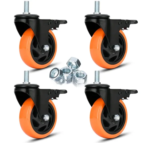Vista 7 de Ruedas de Vástago de 3 Pulgadas Ruedas de Vástago Roscadas de Alta Resistencia Ruedas Giratorias de Vástago UNC 3/8"-16 x 1 Juego de 4 Ruedas