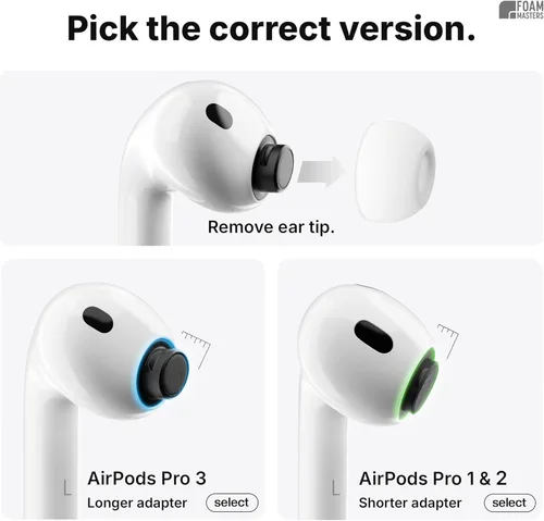 Vista 2 de Foam Masters - Almohadillas de repuesto de espuma viscoelástica para AirPods Pro de 1a y 2a generación, 3 pares, Black Magic versión 6.0, cómodas