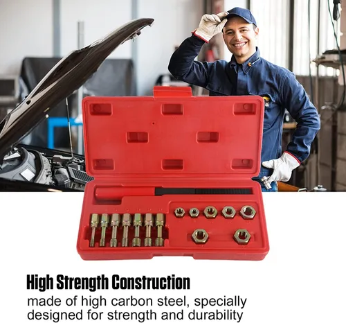 Vista 7 de Angchun Juego de 15 piezas de perseguidor de roscas métricas, kit de reparación de roscas con 7 machos, juego de perseguidor de roscas, kit