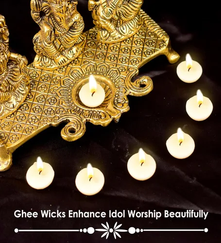 Vista 7 de SATVIK Paquete de 50 mechas de ghee puro para Puja Diya Batti listas para usar Tiempo de combustión de 30 minutos Mechas de algodón sin cera
