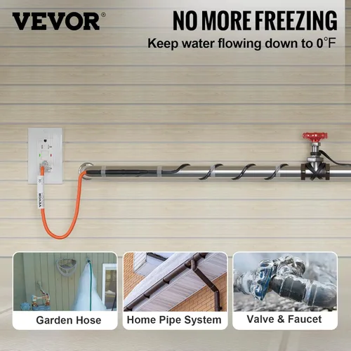 Vista 2 de VEVOR Cable de calefacción de tubería autorregulable, cinta térmica de 120 pies de 5 W/ft para protección contra congelación de tuberías, protege