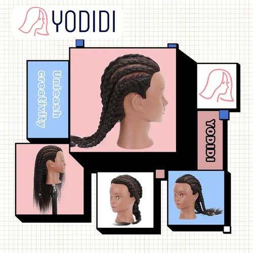Vista 6 de YODIDI Cabeza de maniquí con cabello 100% humano, cabeza de maniquí de cabello humano, cosmetología, cabeza de muñeca para peinado, práctica