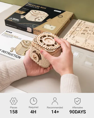 Vista 6 de ROKR Rompecabezas de madera de montaje 3D, kit de manualidades, divertido y creativo, caja de tesoros, rompecabezas de cerebro, kits de construcción