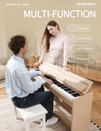 Vista 4 de Piano digital de 88 teclas con teclado pesado, soporte, cubierta, acción de martillo, teclado acústico eléctrico vertical de tamaño completo, pedal