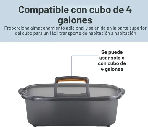 Vista 4 de Casabella Organizador de almacenamiento de limpieza multiusos de plástico con asa, 1.85 galones, gris y naranja