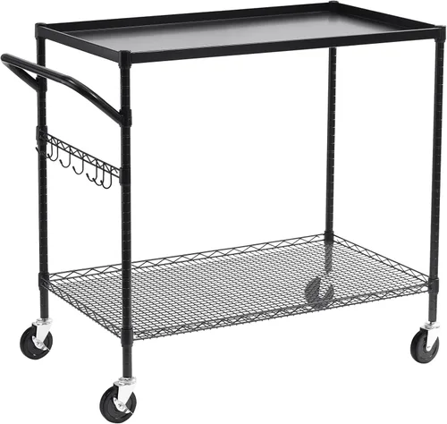 Vista 10 de WDT - Carrito utilitario rodante de gran capacidad de 680 libras, carritos rodantes de 2 niveles con ruedas, carrito de metal de grado comercial