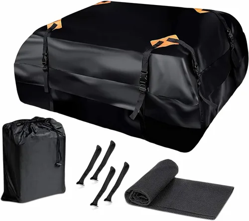 Vista 8 de ZONETECH Bolsa de carga resistente al agua para el techo, color negro clásico de 15 pies cúbicos, calidad premium, universal, impermeable, plegable