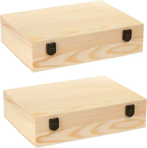 Frcctre Paquete de 2 cajas de madera sin terminar de 12 x 9 x 3 pulgadas, caja decorativa de madera de pino natural sin terminar, caja de regalo de