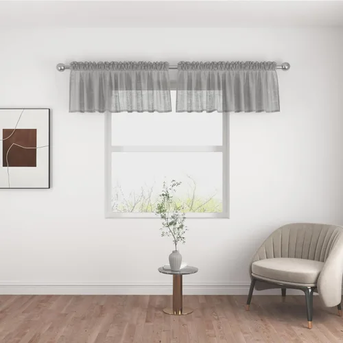 Vista 73 de UPOPO Paneles de Cortina Beige Pequeños Cortinas Transparentes de Gasa de 16 Pulgadas de Largo Cortinas de Cocina de Voile con Textura de Lino