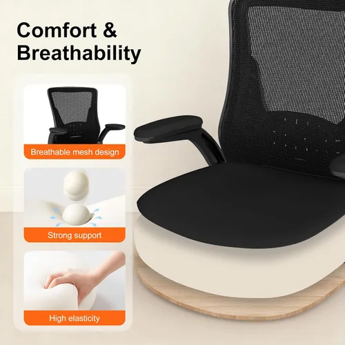 Vista 7 de Silla de oficina ergonómica: cómoda silla de escritorio de malla con reposabrazos abatibles y ruedas silenciosas, silla de computadora de altura