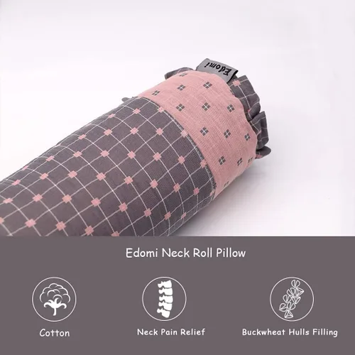 Vista 6 de Almohada cervical de cuello redondo de trigo sarraceno, soporte cervical para personas que duermen de lado y espalda con funda extraíble lavable