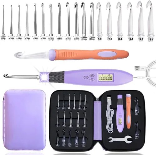 Vista 13 de Juego de ganchos para crochet iluminados Yarniss de 2,5 mm a 14,0 mm, 17 tamaños de ganchos para crochet con funda