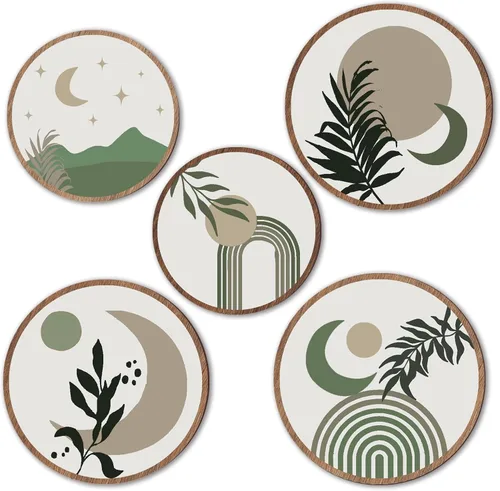 ONIZHITY 5 piezas de arte bohemio para pared, geométrico, diseño bohemio minimalista para sala de estar, dormitorio, baño, color verde granja, 10 y