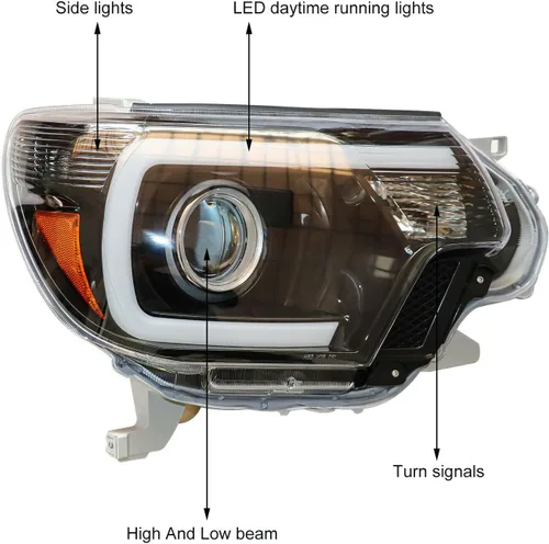 Vista 8 de Un par de faros delanteros para 2012 2013 2014 2015 Tacoma Pickup OEM halógeno conductor y pasajero faros delanteros de repuesto con LED DRL carcasa