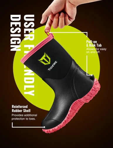 Vista 5 de TIDEWE Botas de goma para mujer, botas de lluvia aisladas de neopreno de 0.217 in con vástago de acero, botas de caza impermeables de media