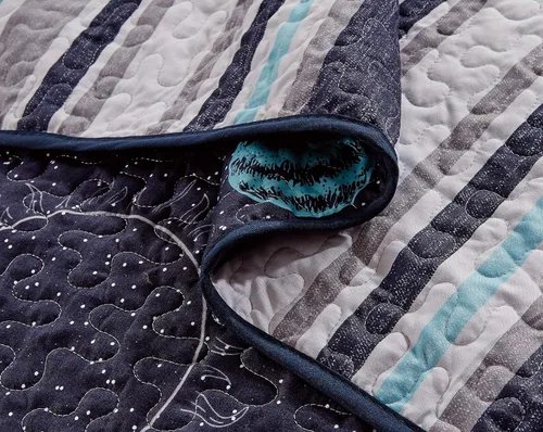 Vista 2 de Home Collection - Colcha acolchada Universo Galaxy Sistema Solar Azul Marino Amarillo Azul Para Niños/Adolescentes # Little Galaxy (Full)