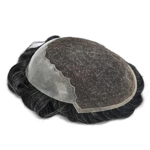 Vista 468 de Toupee - Sistemas de reemplazo de cabello para hombre, encaje frontal suizo, nudo blanqueado, pieza de cabello humano natural