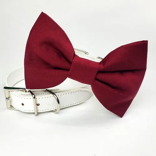 Vista 3 de Collar de moño para perro burdeos, collar de boda para perro, collar de perro de boda rojo profundo, collar formal para perro, ropa de boda