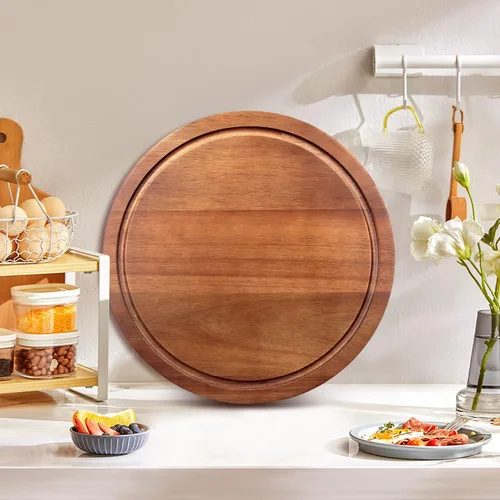 Vista 5 de Tablas de cortar redondas de madera de acacia para cocina, carne, pequeñas tablas de madera para charcutería, tabla decorativa para servir pan