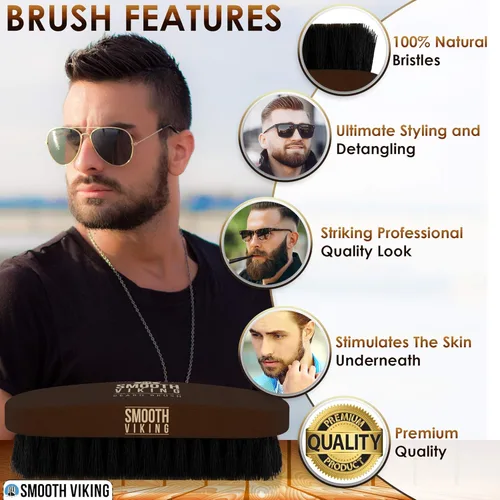 Vista 3 de Conjunto de regalo de cepillo y peine para barba Smooth Viking para hombres - Cepillo de cerdas de jabalí natural y peine de madera, cepillo