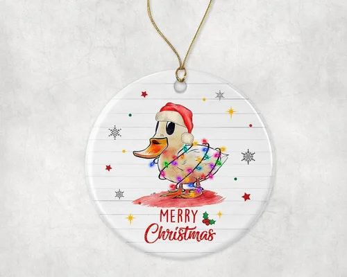 Merry Christmas Duck Ornament, 2023 Christmas Ornament, Duck Christmas Light Ornament, Kids Christmas Ornament, Animal Christmas Ornament Printed on
