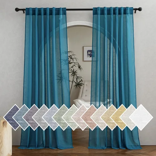 Vista 39 de NICETOWN Cortinas traslúcidas de lino para ventanas de dormitorio, bolsillo para barra y pestaña trasera, cortinas verticales semitransparentes