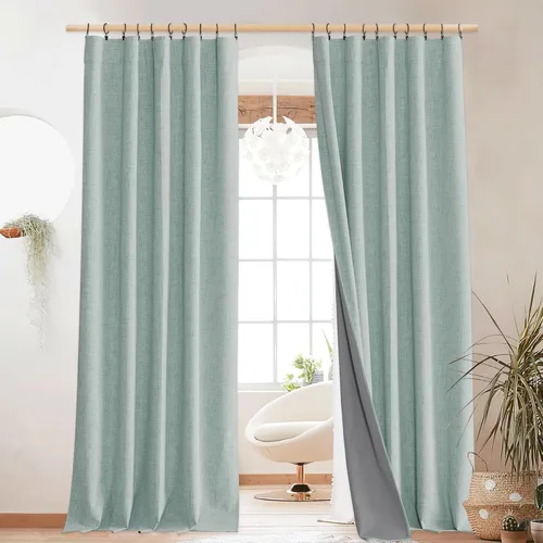 Vista 42 de NICETOWN Cortinas de lino 100% opacas para sala de estar con forro blanco aislado térmico, 52 pulgadas de ancho, 2 paneles, cortinas de 84 pulgadas