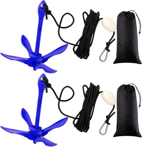 Vista 16 de Lounsweer 2 Pack Marine Kayak Anchor Kit Grapnel Anchor Kit Folding Grapnel Anchor Boat Anchor with Foldable Claw Kayak Fishing Accessories for