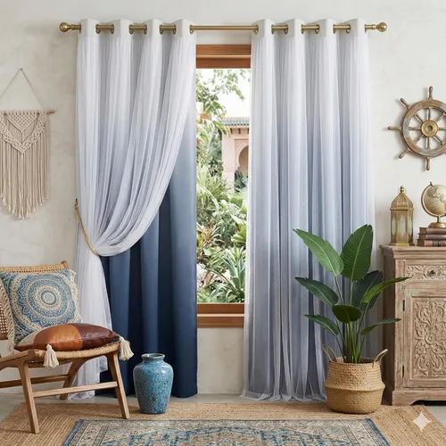 Vista 16 de PONY DANCE Cortinas para Sala de Estar - Cortinas Opacas Gris Degradado con Superposición de Gasa Blanca Térmicamente Aisladas Mezcla y Combina