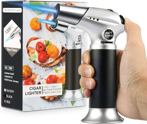 Vista 5 de Soplete de soplete, soplete de cocina de grado doméstico con candado, llama ajustable, recargable, mini soplete para barbacoa, hornear, crema