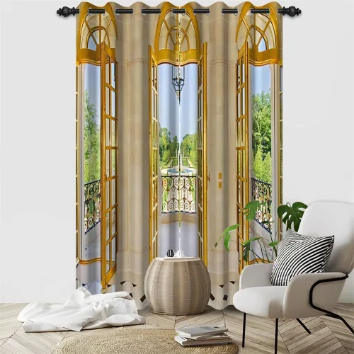 Vista 85 de Cortinas opacas para ventana con vista de cascada, día soleado, amanecer, primavera, paisaje natural, cortinas de ventana con aislamiento térmico