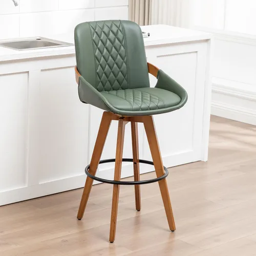 Vista 8 de 26 Inch Counter Height Bar Stools Set of 1, Upholstered PU Swivel Counter Stools with Curved Back and Arms, Modern Mid Century Stools for Kitchen