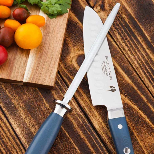 Vista 3 de Restaurantware Met Lux - Cuchillo de acero de 8 pulgadas, 1 cuchillo de alto carbono, mango resistente a la humedad, acabado de cromo, acero azul