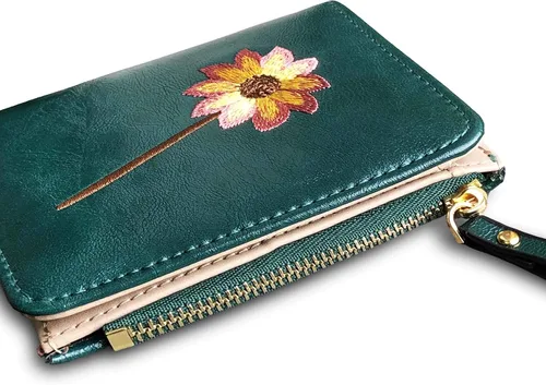 Vista 5 de AOXONEL Cartera pequeña plegable para mujer billetera compacta para mujer con cremallera para adolescentes niñas y niños Verde Classic